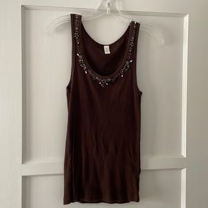 Brown JCrew embellished tank top size M